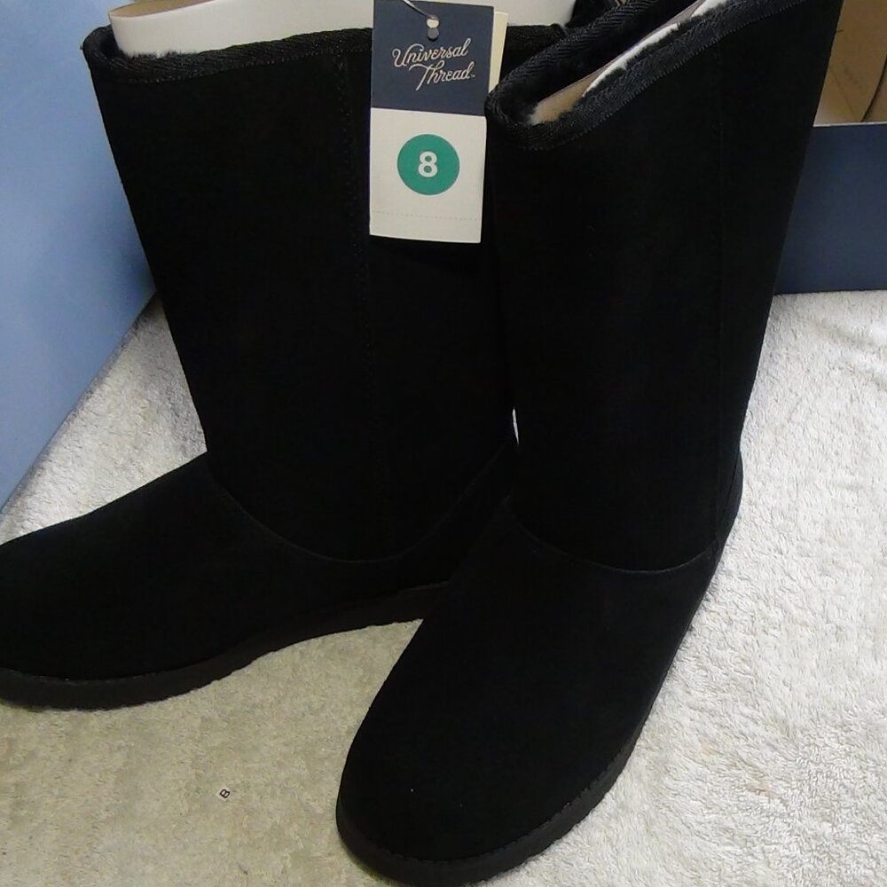 Universal Thread Women's Sarah Black Suede Leather Shearling Winter Boots Size 8